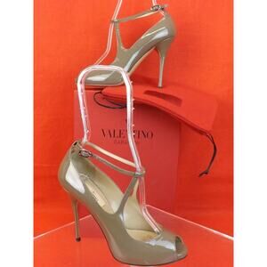 NIB VALENTINO GRAY PATENT LEATHER MARY JANE OPEN TOE PLATFORM HEEL PUMP 39.5 ITA
